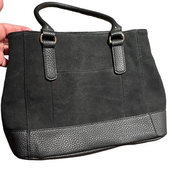 Tignanello Roebling Shopper Black Suede and Pebble Leather Satchel Bag - Picture 6 of 13